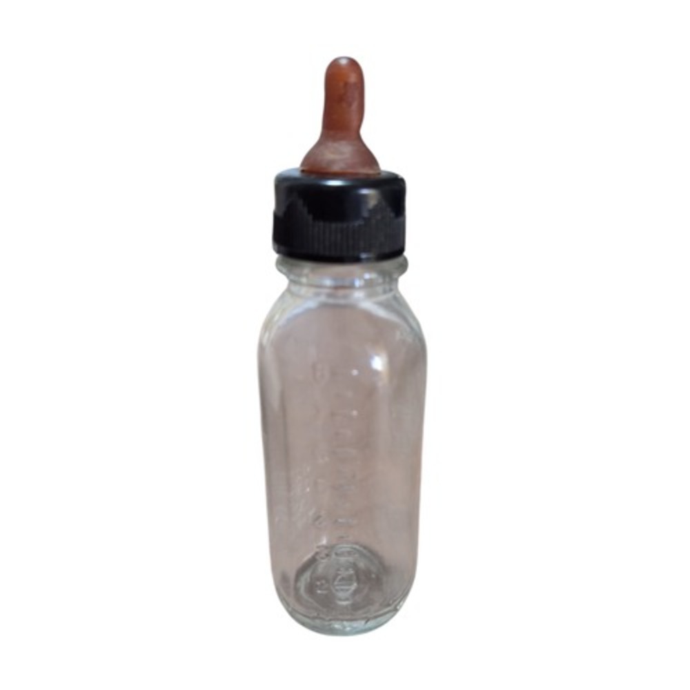 Vintage 1940's Mae Marie Inc NYC Glass Tinyflo Baby Bottle 4" Tall